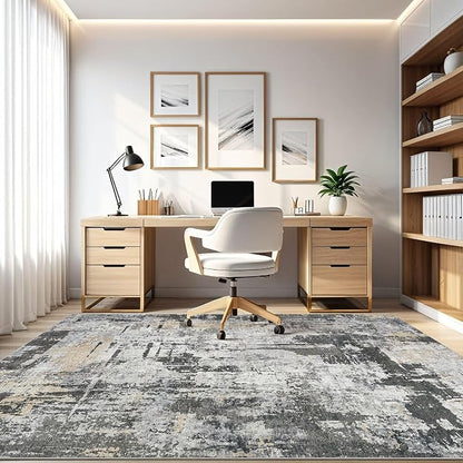 8x10 Area Rugs Living Room: Washable Large Abstract Modern Soft Rug Stain Resistant Indoor Floor Non Slip Accent Carpet for Bedroom Nursery Playroom Dining Room Office Dorm Home House- Black Gold