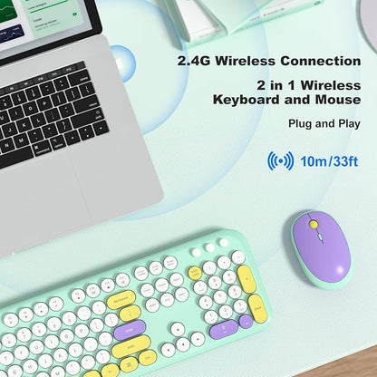 KNOWSQT Wireless Keyboard and Mouse Combo - Lovely Tiffany Blue 2.4G Full-Sized Colorful Keyboards, Round Keycap USB Dongle Plug Play Cute Keyboards for Windows, Laptop, PC, Desktop, Mac