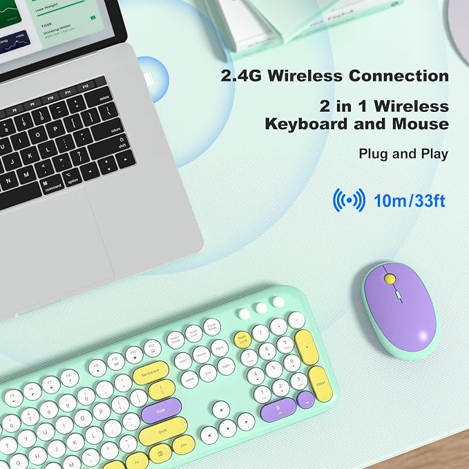 Dilter Wireless Keyboard and Mouse Combo, Typewriter Full Size Keyboard with Number Pad and 2 in 1 USB Connected Mouse Plug Play for Windows 7/8/10, Laptop, Desktop, PC, Computer