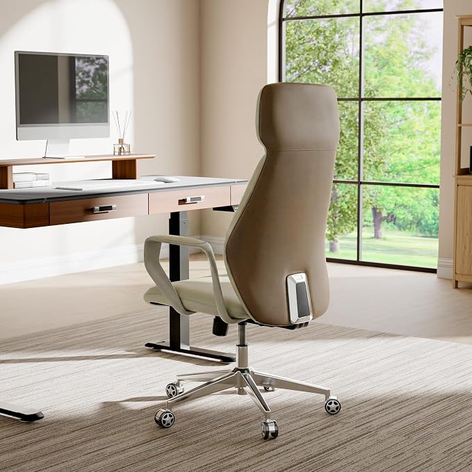 EUREKA ERGONOMIC Aric Executive Office Chair, High Back PU Leather Desk Chair with Lumbar Support, Professional Modern Home Office Chair with Large Headrest & 3-Position Recline, Beige