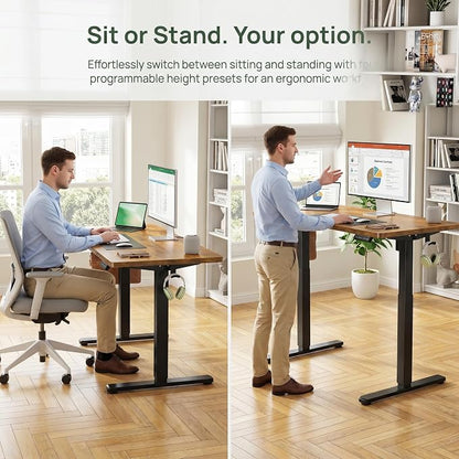Marsail Electric Standing Desk with One-Piece Desktop,55 x 30 inch Height Adjustable Office Gaming Computer Desk with Deeper Tabletop,Home Office Stand up Desk with 4 Memory Presets, 2 Packages