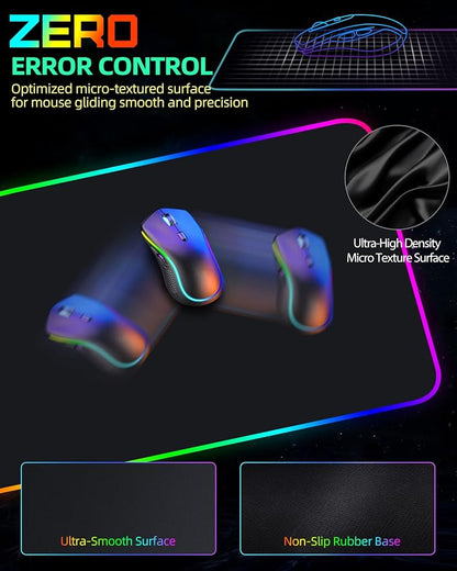 Mouse Pad with Wireless Charger, RGB Gaming Mousepad, 31.5"x15.7" Extra Large Desk Mat, 13 Light Modes, Ultra-Smooth Surface, Non-Slip Base, Waterproof Computer Keyboard Pad, Black with PD Adapter