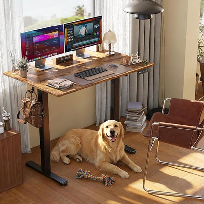 Claiks Electric Standing Desk, Adjustable Height Stand up Desk, 40x24 Inches Sit Stand Home Office Desk with Splice Board, Black Frame/Rustic Brown Top