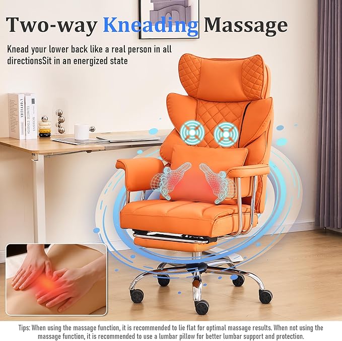 DYHOME 500 lbs Reclining Massage Office Chair with Foot Rest, Kneading Massage Home Office Chairs, High Back Office Desk Chair, Thicker Cushion, Big and Tall Ergonomic Chair for Heavy People, Orange