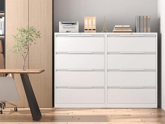 Lateral File Cabinet 4 Drawer, Metal File Cabinet with Lock | Filing Cabinets for Home Office, Black Locking Deep Drawer for Hanging Files Letter/Legal/A4/F4 Size, Assembly Required