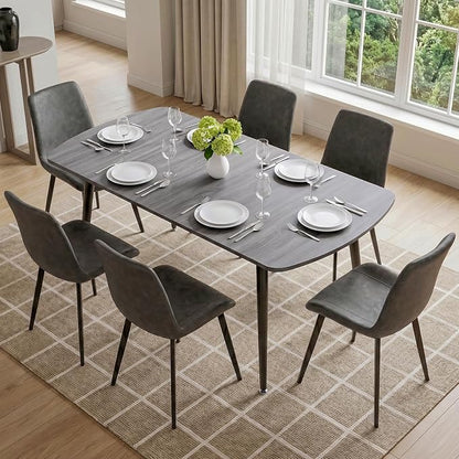 HIPIHOM 7-Piece Extendable Dining Table Set for 6, 55.1" to 70.87" Expandable Kitchen Table with 6 PU Leather Dining Chairs, Modern Wood Grain Top Furniture Set for Dining Room