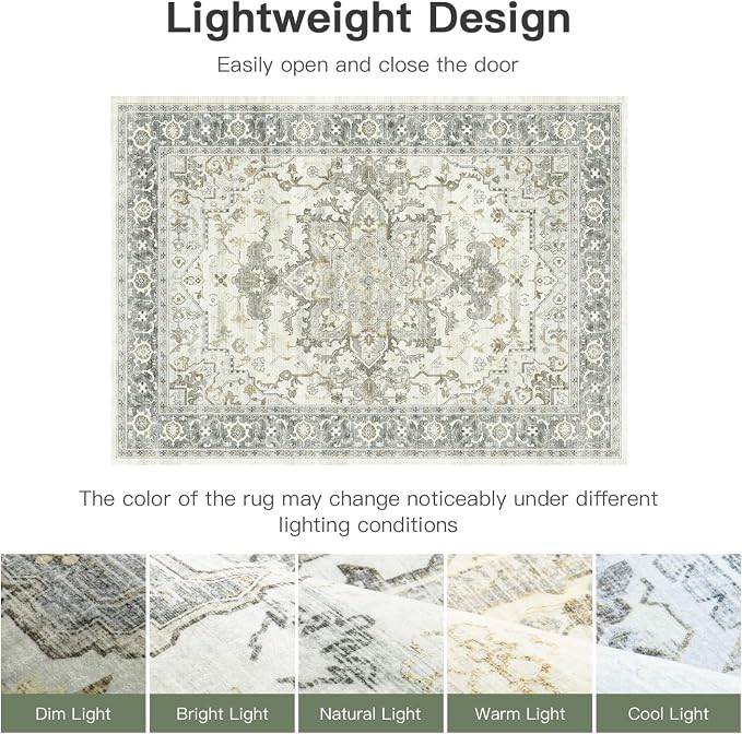 Lofus 8x10 Area Rugs for Living Room, Machine Washable Non-Slip Area Rug, Low Pile Large Rugs for Bedroom, Kitchen, Dining Room, Home Office, Vintage Oriental Print Rug, Taupe Grey