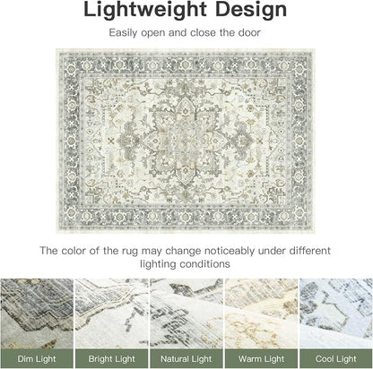 Lofus 9x12 Area Rugs for Living Room, Machine Washable Non-Slip Area Rug, Low Pile Large Rugs for Bedroom, Kitchen, Dining Room, Home Office, Vintage Oriental Print Rug, Taupe Grey