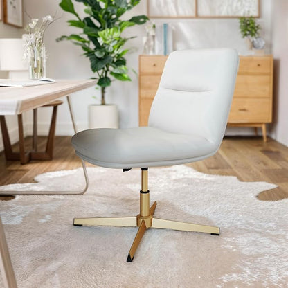 Flash Furniture Chloe Commercial Mid-Back Swivel Office Chair, Padded LeatherSoft, Adjustable Height, Ergonomic Mid-Rise Back, Armless, Stationary, White/Gold