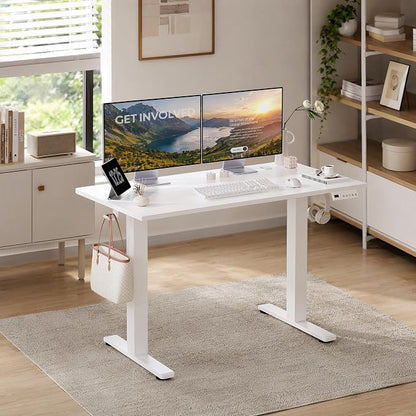 Claiks Electric Standing Desk, 55 x 24 Inch Height Adjustable Sit Stand Desk for Home Office, Computer Desk with Memory Presets, Cable Management & Headphone Hooks, 156 lbs Capacity, White