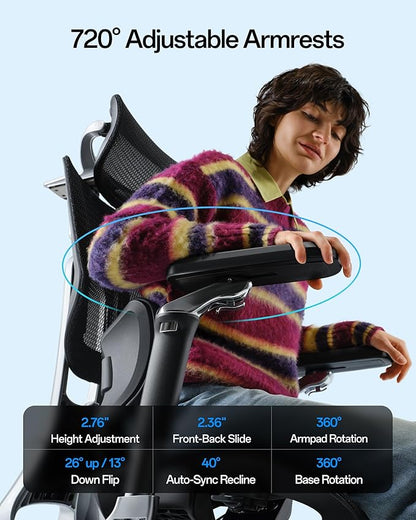 Hbada E3 Pro 2026 Edition Ergonomic Office Chair, Mesh Desk Chair with 3-Zone Floating Lumbar Support, Upgraded 4D Headrest, 720° Armrests, Black