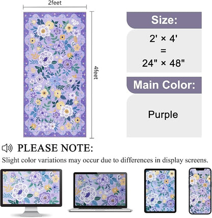 DUKINO 2x4 Rug for Entryway, Washable Kitchen Floral Runner Rug with Non Slip Backing, Low Pile Soft Boho Carpet for Kitchen, Hallway, Entryway, Laundry, Bedroom, Purple