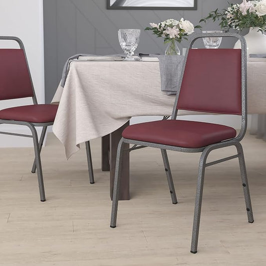 Flash Furniture HERCULES Series Trapezoidal Back Stacking Banquet Chair in Burgundy Vinyl - Silver Vein Frame