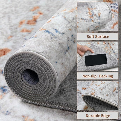 Ciicool Modern Abstract Grey Rug for Living Room, 6'x9' Machine Washable Soft Area Rug Non-Slip Rug, Low-Pile Contemporary Indoor Dining Floor Carpet for Bedroom Office Under Table Home Decor