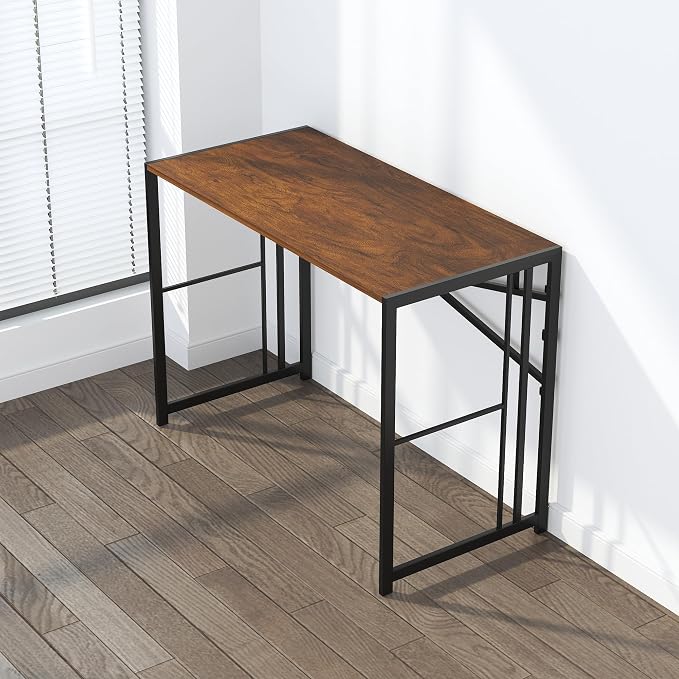 Lutown-Teen Folding Computer Desk 40 inch Writing Gaming Computer Camping Desk, No Assembly Required Home Office Table, Mahogany