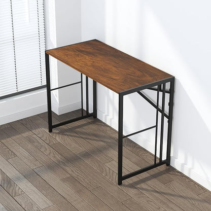 Lutown-Teen Folding Computer Desk 40 inch Writing Gaming Computer Camping Desk, No Assembly Required Home Office Table, Mahogany