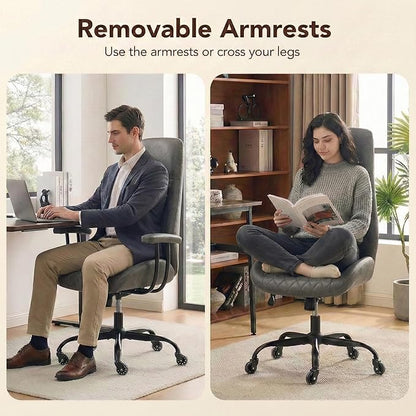 Office Chair with Rubber Wheels, Ergonomic Computer Chair 500 lbs, Leather Desk Chair with Lumbar Support, Executive Chair Adjustable Height & Recline, Dark Grey | Ergonomic, Lumbar Support, 360° Swivel & Rolling Wheels, Adjustable Height, for Adults &...