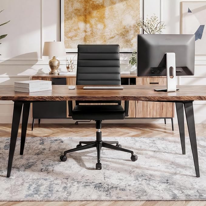 Okeysen Office Desk Chair Conference Room Chairs Modern Ergonomic Executive Swivel Chair Adjustable Height PU Leather Home Desk Chairs with Armrests Comfy Computer Task Chairs with Wheels (Black)