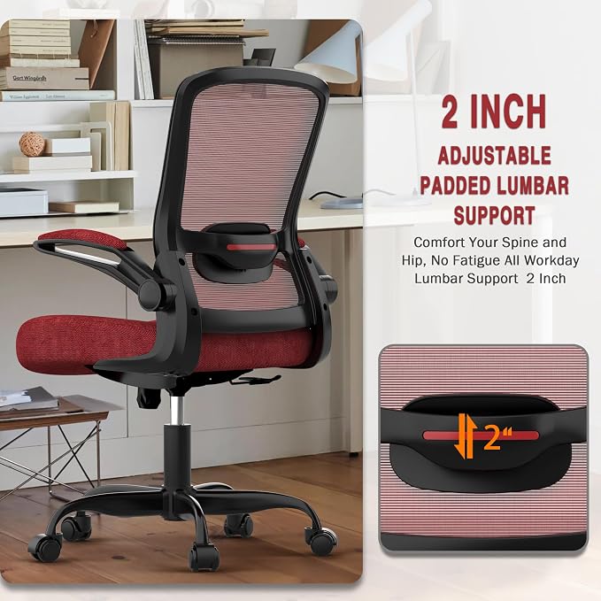Mimoglad Office Chair, Ergonomic Desk Chair with Adjustable Lumbar Support, High Back Mesh Computer Chair with Flip-up Armrests-Task Chairs, Executive Chair for Home Office