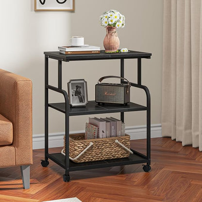 3-Tier Adjustable Large Printer Stand with Storage, Rolling Printer Cart with Lockable Wheels for Home, Office (Black)