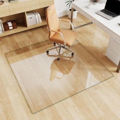 Glass Chair Mat 46" x 46" Heavy Duty Tempered Glass Office Chair Mat, Glass Floor Mat with Round Corner and Polished Edge for Smooth Glide, Office Chair Mat for Carpet, Hardwood Floor