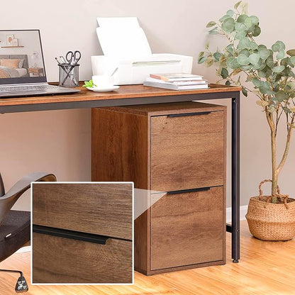 2 Drawer File Cabinet, Wood Vertical Filing Cabinet Fits Hanging Files/Letter Size, Small Under Desk File Cabinets for Home Office, Brown