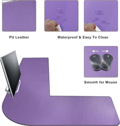 Mydours L-Shape Desk Mat, 46" x 46" x 16" Extra Large PU Leather Corner Desks Pad Blotter, XXL Corners Waterproof Gaming Mouse Pad, Desktop Protector for Computer Keyboard Home Office (Purple)