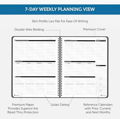 Planner Pad Spiral Bound January-December 2026/ Calendar Year 8 1/2" x 11" Large 3-Tier Funnel Down 12 Month Organizer, Black Cover/Black Ink