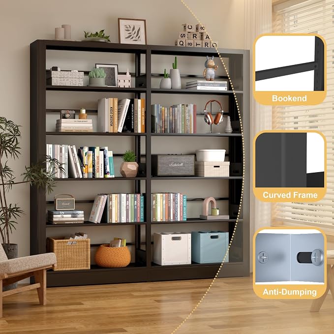Heavy Duty Metal Book Shelf, 69" Tall Wide Bookshelf - Black, 3in1 Set | Metal, Adjustable Shelves, Industrial Bookshelves with 280lbs Shelf Capacity, Display Book Organizer for Living Room Library