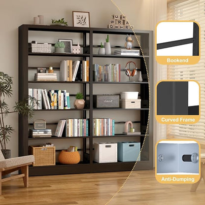 Heavy Duty Metal Book Shelf, 69" Tall Wide Bookshelf - Black, 3in1 Set | Metal, Adjustable Shelves, Industrial Bookshelves with 280lbs Shelf Capacity, Display Book Organizer for Living Room Library