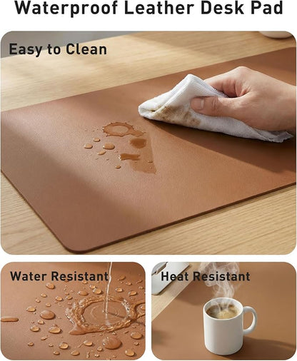 Aothia Faux Leather Desk Mat - Large Mouse Pad, Non-Slip PU Leather Blotter, Waterproof Writing Surface for Office and Home (Brown, 42" x 17")