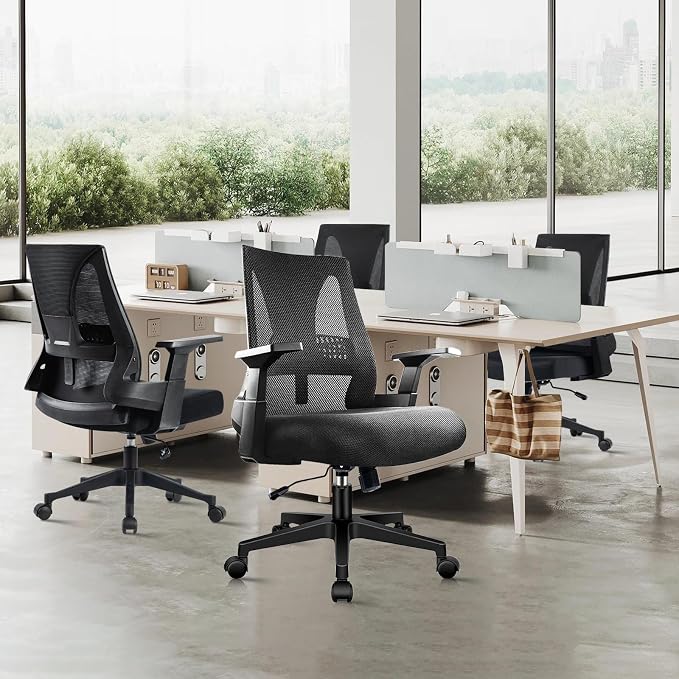 CLATINA 500lbs Big and Tall Office Chair Heavy Duty Mesh Ergonomic Computer Chairs with Adjustable Lumbar Support and Wide Comfy Seat for Home Office Conference Heavy People, Black, 2 Pack