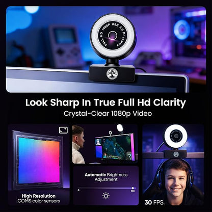 Webcam Streaming Kit with USB RGB Microphone & LED Light – 1080P 30FPS Streaming Camera Bundle for Twitch, YouTube, Podcasting, WFH – PC & Mac Compatible (Not for PS5 Alone)