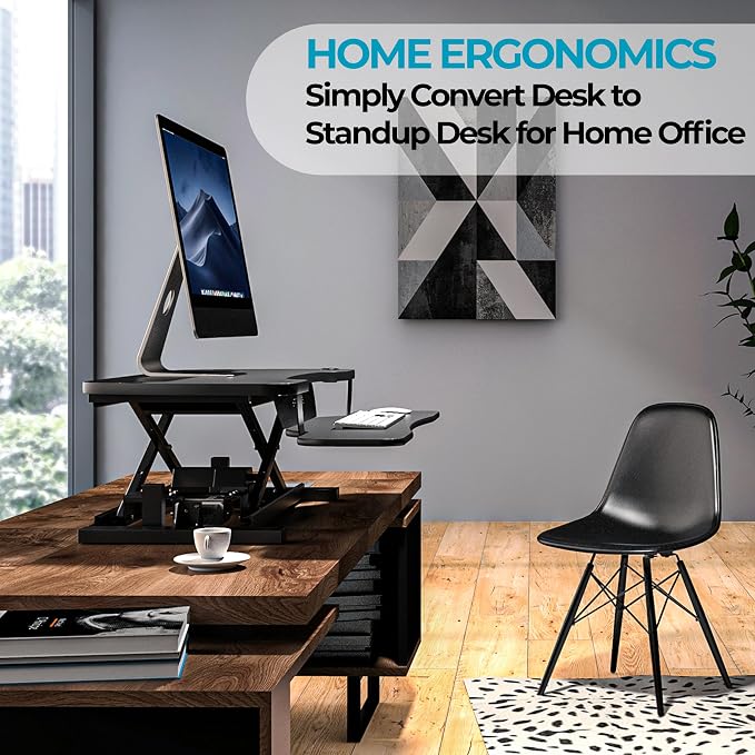 VERSADESK PowerPro 48 Inch Electric Standing Desk Converter – Push-Button Height Adjustable Sit to Stand Desk Riser for Multiple Monitors – Motorized Desktop Workstation with Wide Keyboard Tray, Black