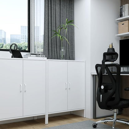 Washsemba Metal Storage Cabinet with Doors and Shelves,Multipurpose Storage Rack, 3-Tier Shelf,Metal Locker Style Accent Cabinet for Home Office,Living Room,Kitchen(White, 40''H)