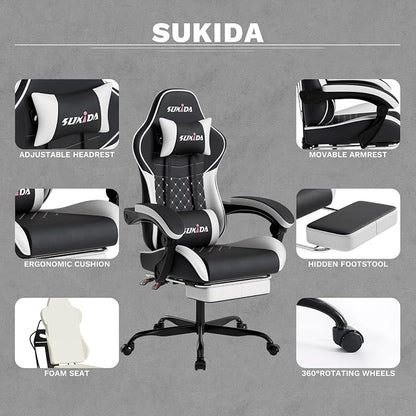 Ergonomic Video Gamer Chairs Gaming Computer Chair Gamer Chairs for Adults Massage Lumbar Support Swivel Height Adjustable Headrest Backrest