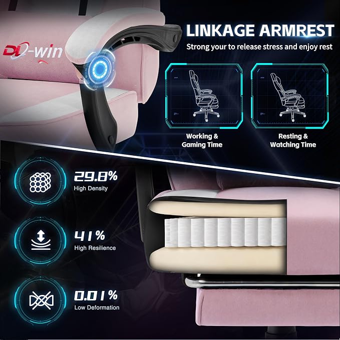 DL-win Video Gaming Chair for Adults, Computer Chair with Footrest and Ergonomic High Back, Big and Tall Gamer Chair with Massage Lumbar Support (Blush)