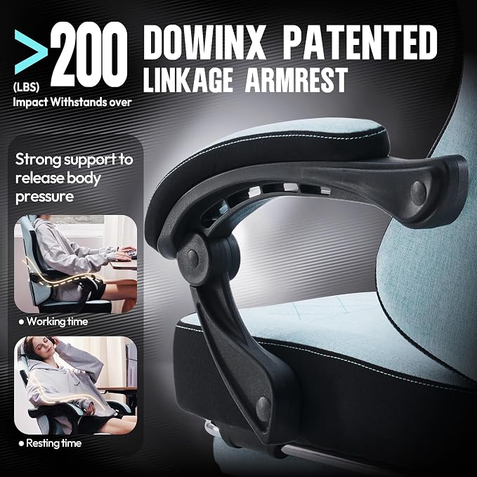 Dowinx Gaming Chair Fabric with Pocket Spring Cushion, High Back Ergonomic Computer Chair with Footrest for Adults, Massage Lumbar Support Swivel Game Chair for Office Gaming 300LBS, Cyan