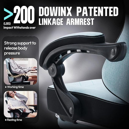 Dowinx Gaming Chair Fabric with Pocket Spring Cushion, High Back Ergonomic Computer Chair with Footrest for Adults, Massage Lumbar Support Swivel Game Chair for Office Gaming 300LBS, Cyan