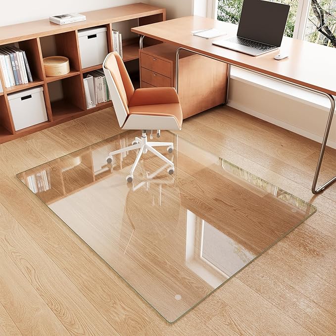Glass Chair Mat 46" x 60" Heavy Duty Tempered Glass Office Chair Mat, Glass Floor Mat with Round Corner and Polished Edge for Smooth Glide, Office Chair Mat for Carpet, Hardwood Floor