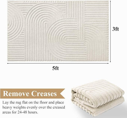 Pauwer 3x5 Washable Area Rugs for Living Room Modern Beige Solid Color Soft Fluffy Rugs for Bedroom Non Slip Boho Accent Indoor Mat Floor Carpet Cover for Kids Room Dining Room Kitchen Office, Beige