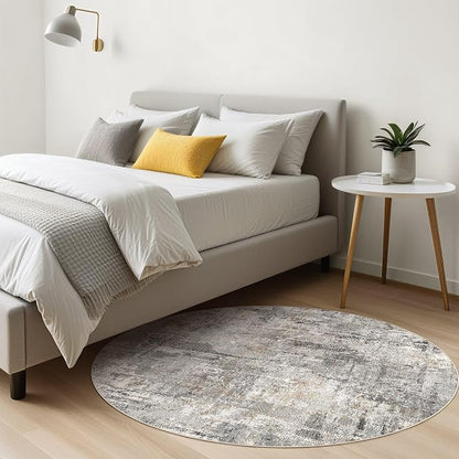 8ft Round Rug Living Room Rugs: 8x8 Washable Circle Large Abstract Modern Soft Stain Resistant Non-Slip Indoor Floor Carpet for Bedroom Nursery Office Dining Room Playroom Home House- Gray Rust