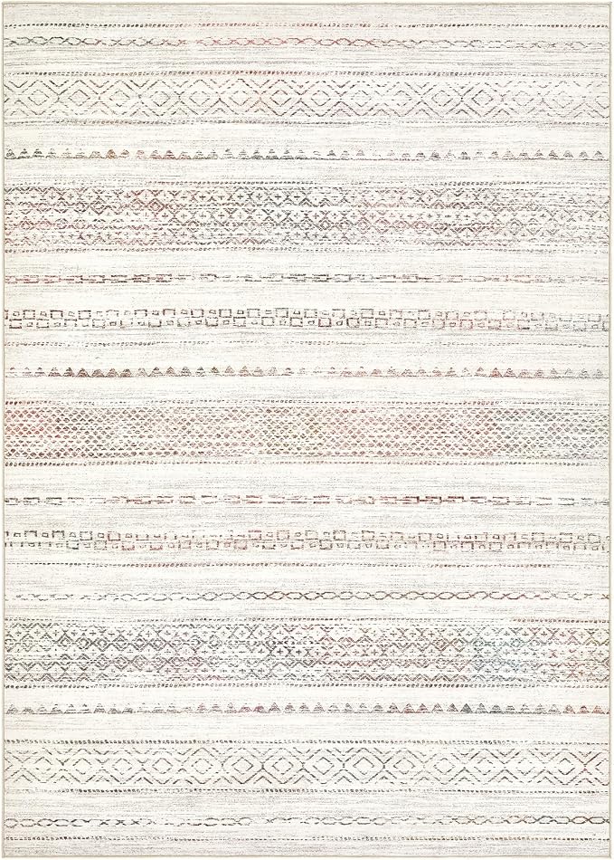 Nakagishi Area Rug Living Room Rugs: 4X6 Machine Washable Boho Large Neutral Farmhouse Stain Resistant Moroccan Indoor Floor Carpet for Bedroom Nursery Dorm Dining Room Home-Multi Color