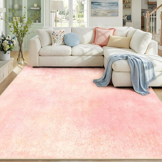 RELEANY Washable Area Rugs 9'x12' Non-Slip Modern Abstract Soft for Living Room Entryway Bedroom Kitchen, Print Pattern, Light Pink