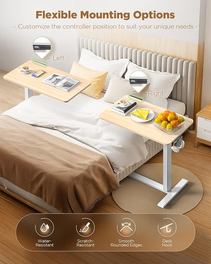 Overbed Bedside Table with Wheels, Electric Standing Desk Adjustable Height, Small Computer Desk for Home Office, Rolling Laptop Desk for Bed, Sofa, or Hospital Use (24"x16",Oak)