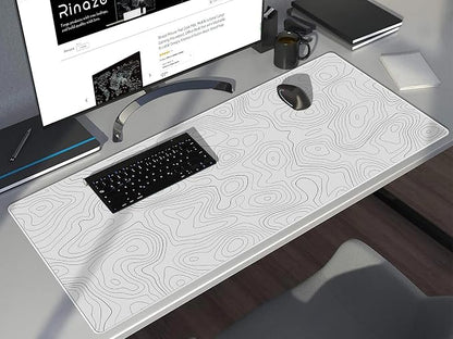 Rinaze Extra Large Gaming Mouse Pad with White Topographic, XXL Mousepad, Big Mouse Mat Desk Pad, Non Slip Keyboard Pad for Gaming Computer Laptop PC Office Desk Accessories