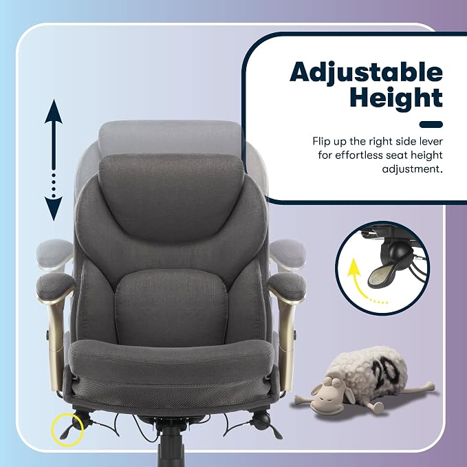 Serta Claremont Executive Office Chair with Back-In-Motion Technology, Ergonomic Mid-Back with Pivot Lumbar Support & Seat, Plush Cushion, Body Pillows, Adjustable Arms, Dark Gray Fabric