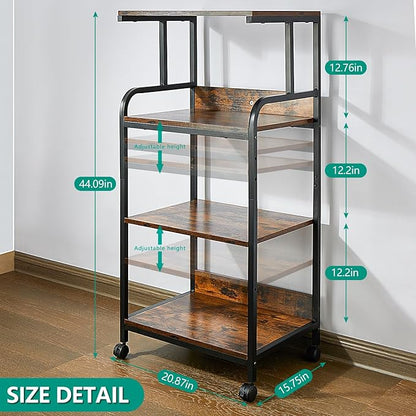 4-Tier Printer Stand with Adjustable Shelves and Wheels, Tall Printer Table with Storage for Home Office, Rolling Printer Cart for Small Spaces, Rustic Brown
