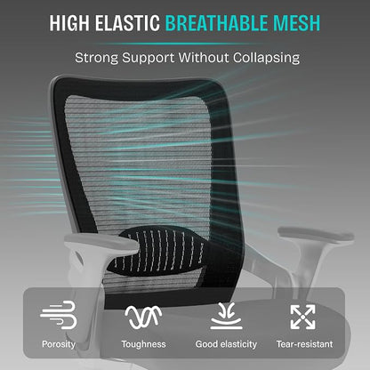 SUNNOW Office Chair, Ergonomic Computer Desk Chair, Sturdy Executive Task Chair - Adjustable Lumbar Support, Flip-up Arms, Tilt Function, Comfy Wide Seat, Swivel Mesh Home Office Desk Chairs (Black)