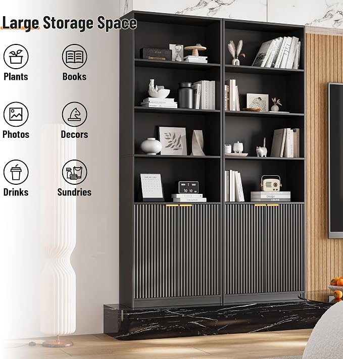 INNOD 69" Tall Book Shelve Bookcases with Doors, Floor Standing 6 Shelf Display Shelves, Freestanding Shelving Unit with Closed Doors for Storage, Home Decor Furniture for Living Room Home Office